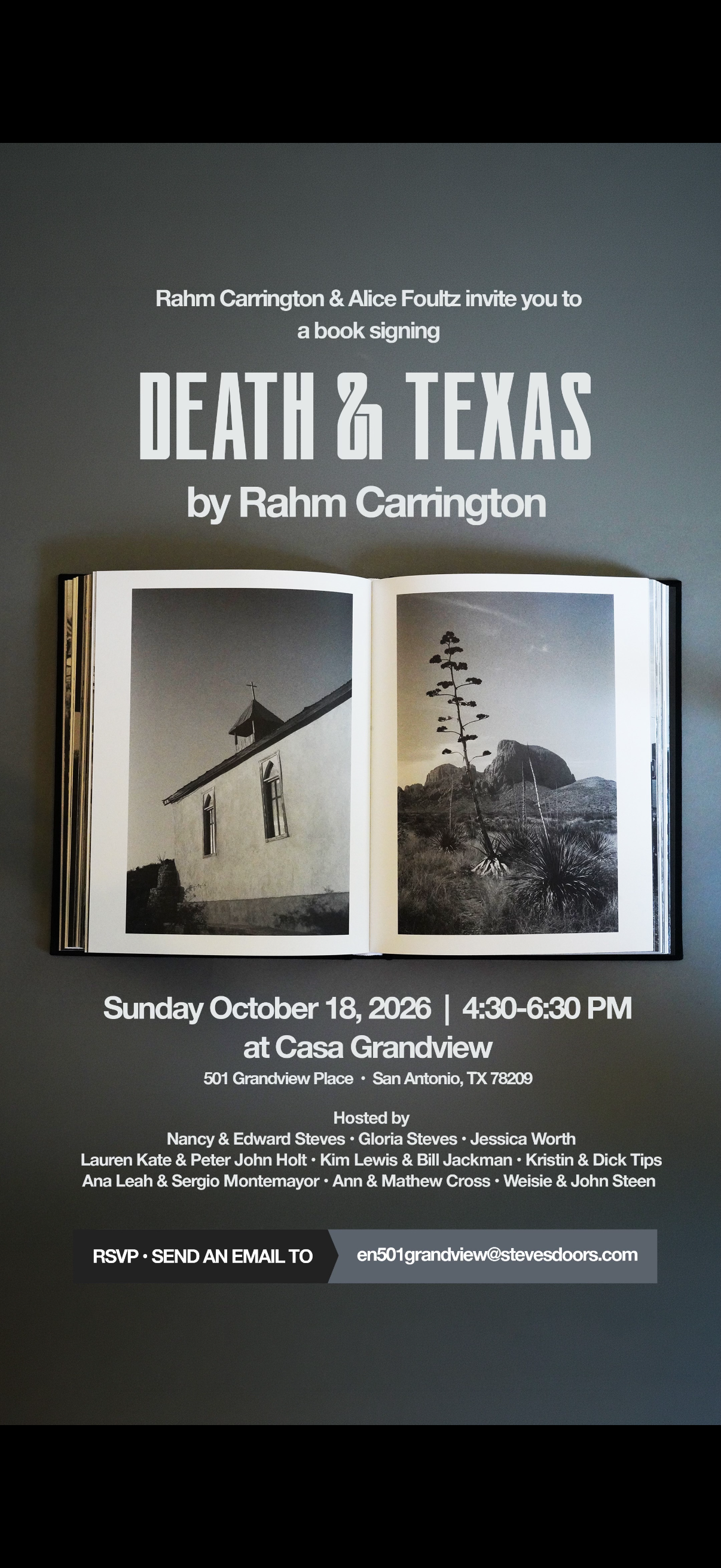 Original invitation to the Death & Texas book signing by Rahm Carrington